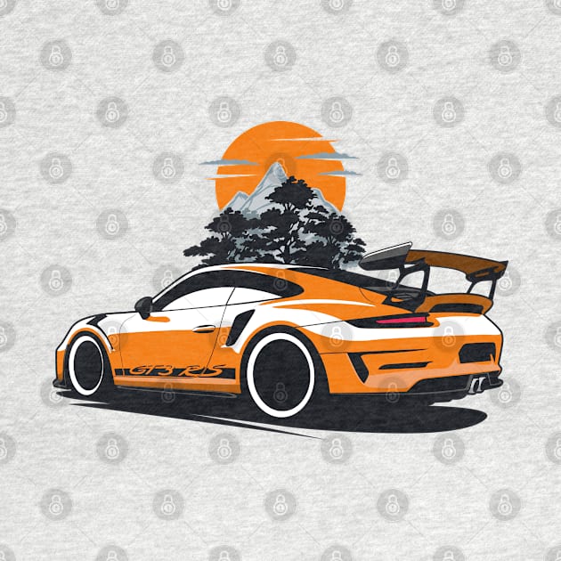 Orange GT3 RS Sports Car Mountains by KaroCars